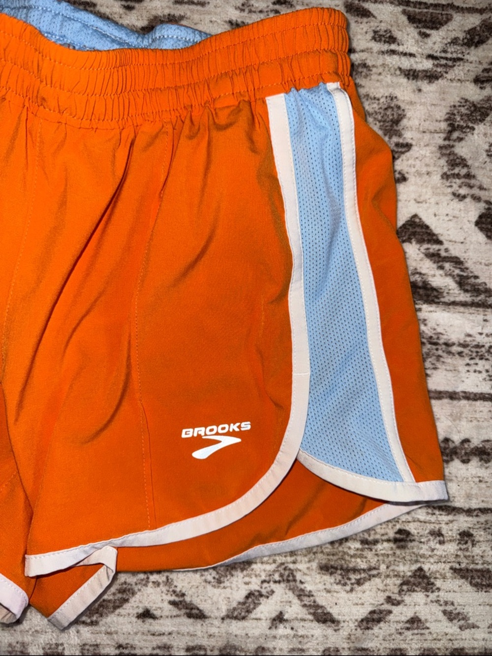 Brooks Orange Athletic Shorts with Light Blue Panels - Picture 3 of 5